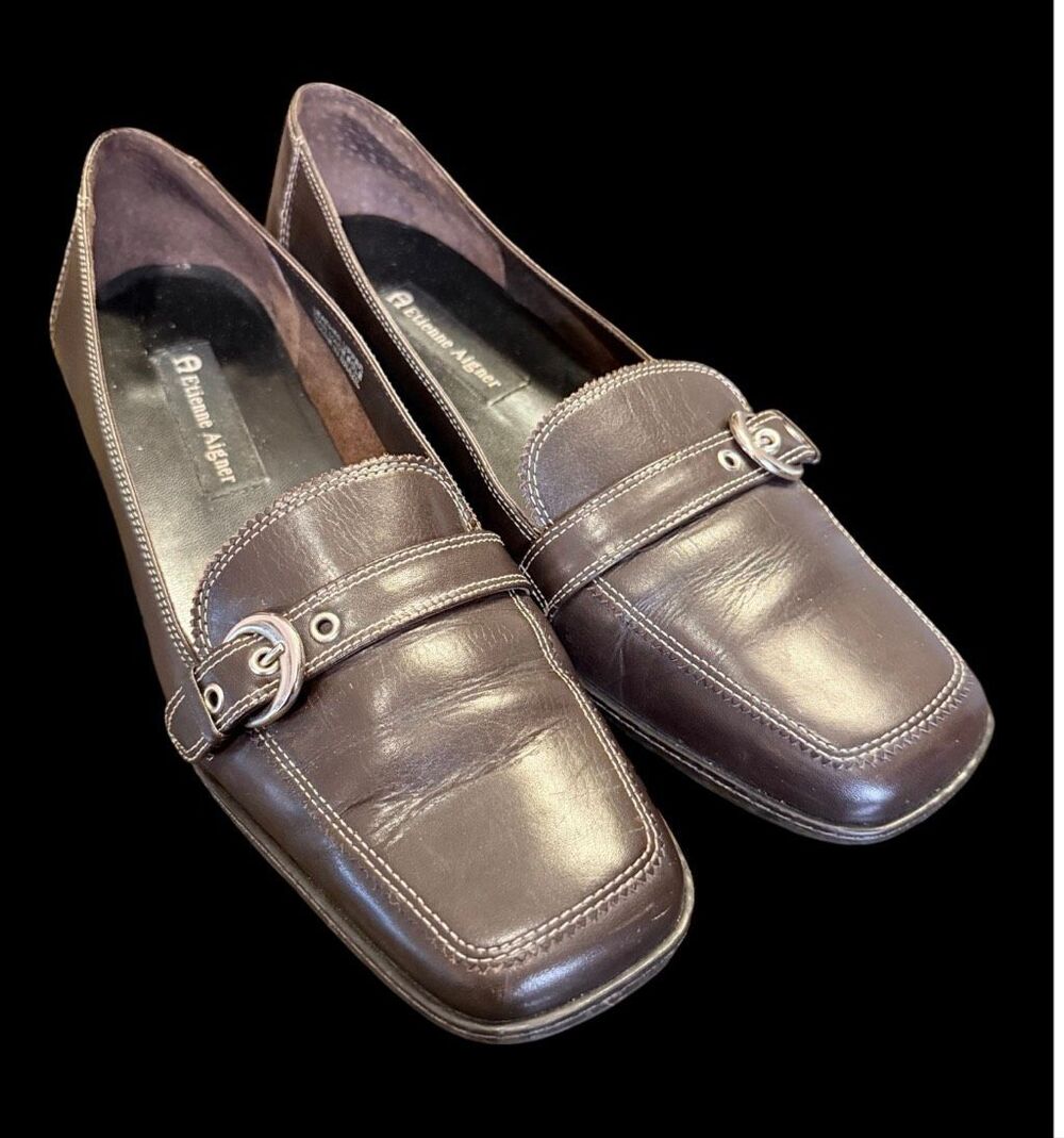 Etienne Aigner Vintage “Jules" Square-Toe Leather Loafers Brown Sz. 9.5 - Picture 7 of 16